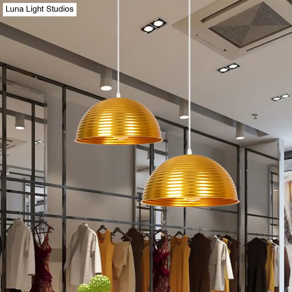 Industrial Ribbed Dome Pendant 1-Light Ceiling Fixture In Yellow/Green Perfect For Restaurants