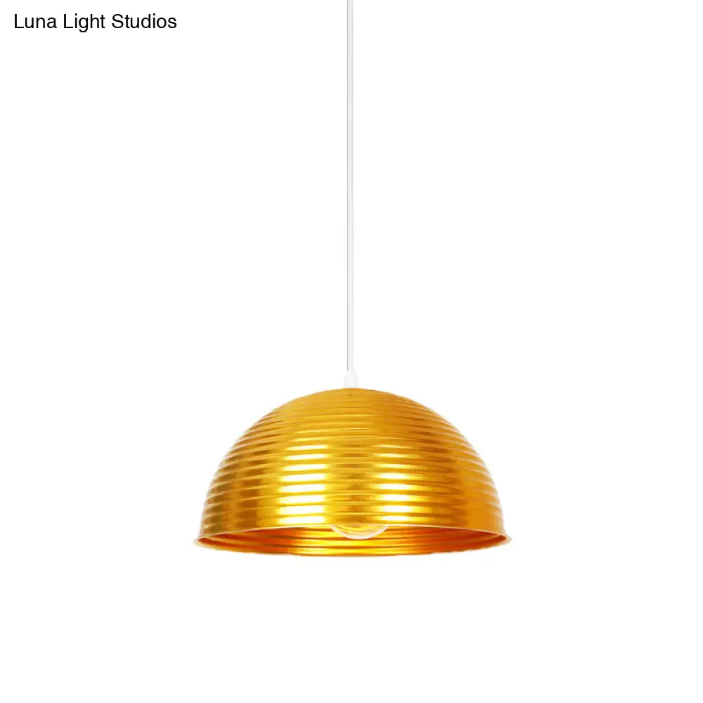 Industrial Ribbed Dome Pendant 1-Light Ceiling Fixture In Yellow/Green Perfect For Restaurants