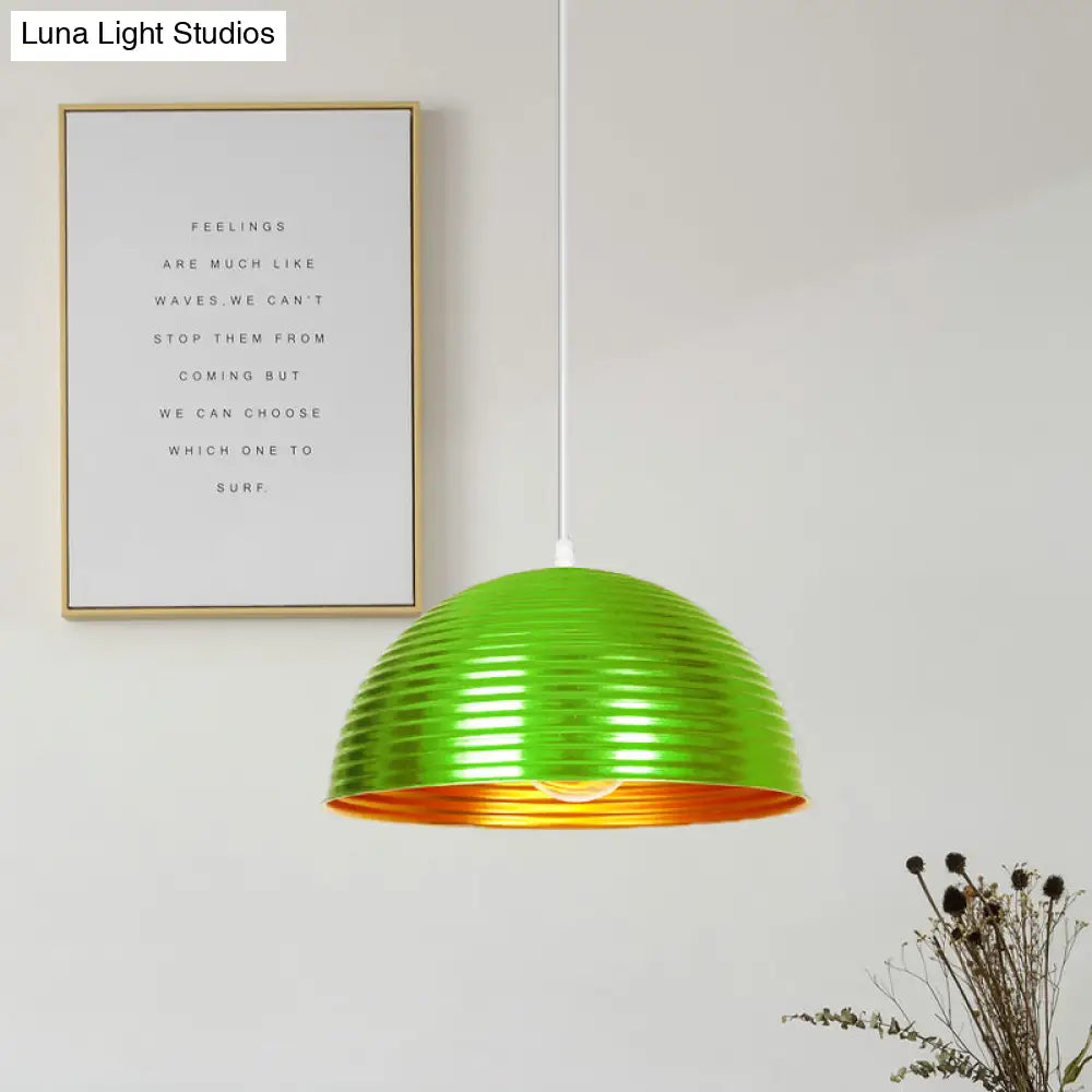 Industrial Ribbed Dome Pendant 1-Light Ceiling Fixture In Yellow/Green Perfect For Restaurants