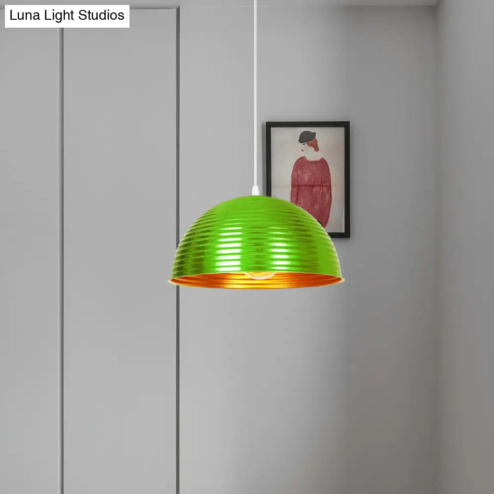 Industrial Ribbed Dome Pendant 1-Light Ceiling Fixture In Yellow/Green Perfect For Restaurants
