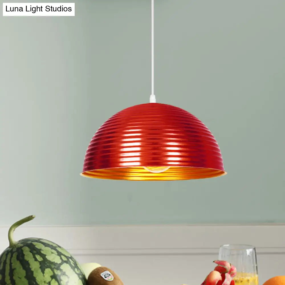 Industrial Ribbed Dome Pendant 1-Light Ceiling Fixture In Yellow/Green Perfect For Restaurants Red