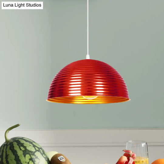 Industrial Ribbed Dome Pendant 1-Light Ceiling Fixture In Yellow/Green Perfect For Restaurants Red