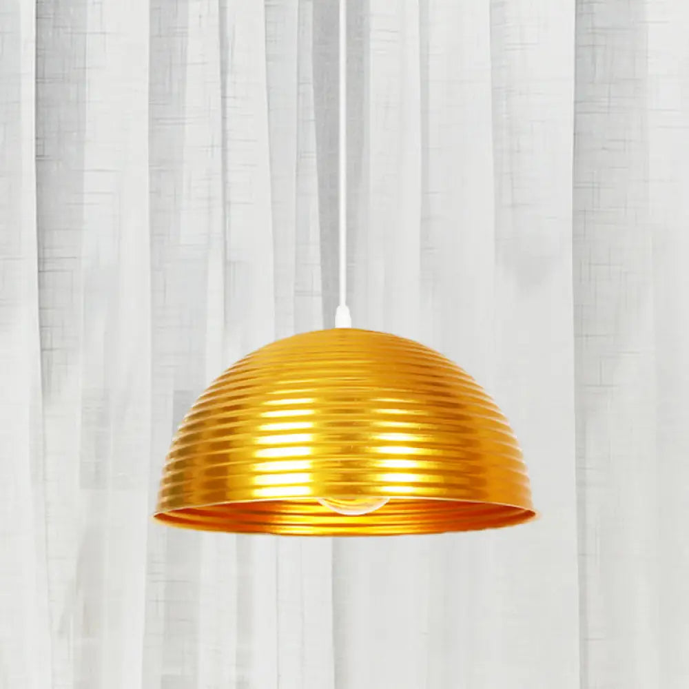 Metallic Ribbed Dome Pendant Light - Yellow/Green For Restaurants Yellow