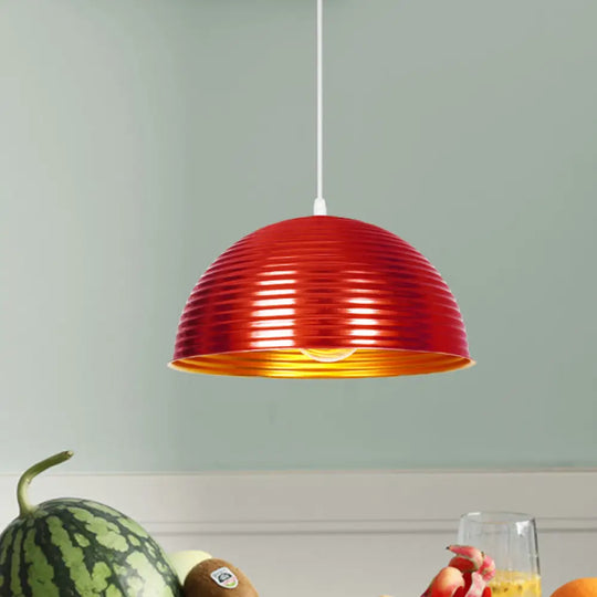 Metallic Ribbed Dome Pendant Light - Yellow/Green For Restaurants Red