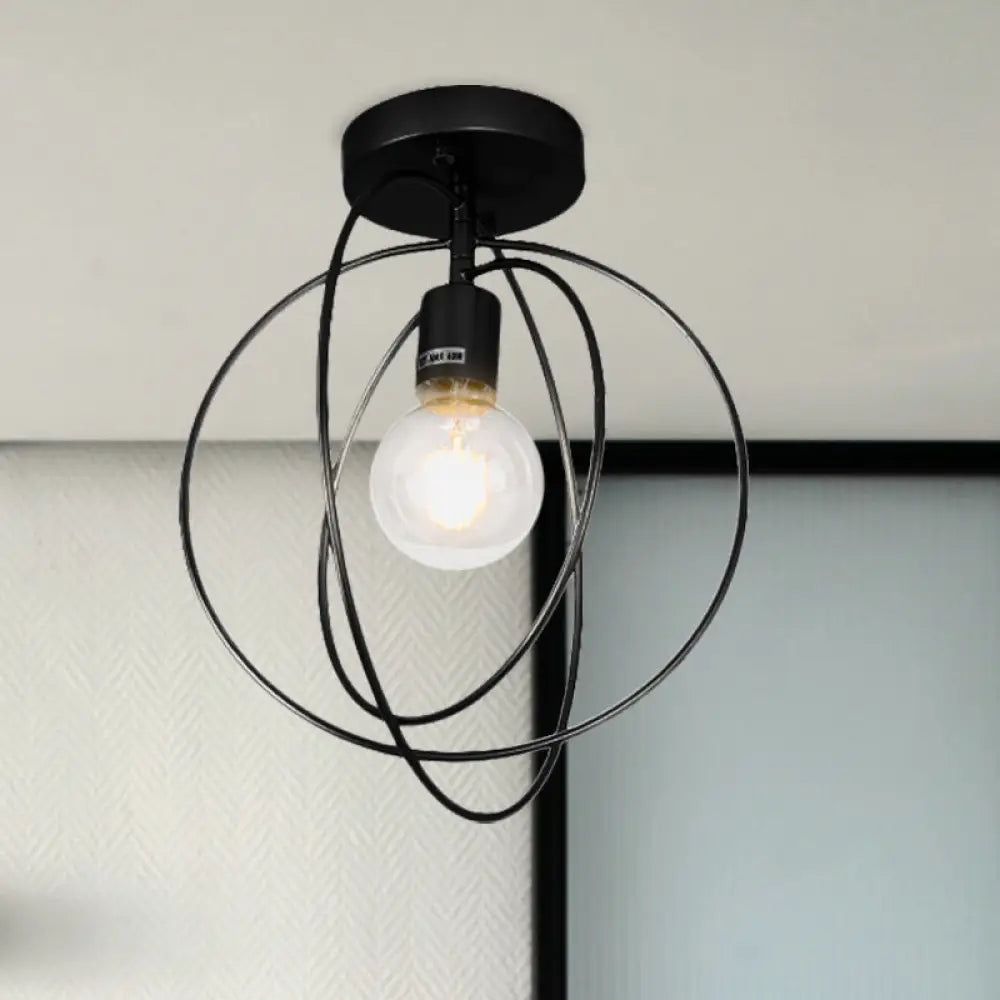Metallic Rings Semi Flush Light - Retro Stylish Corridor Lighting (Black/Gold) Black