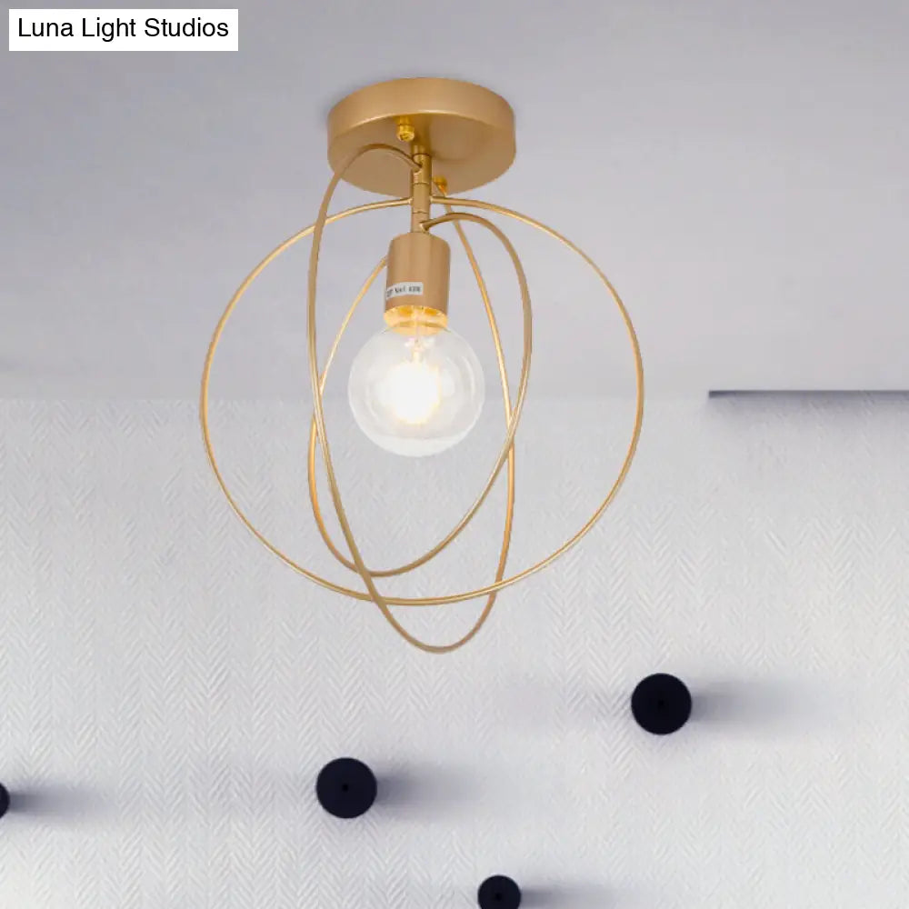 Metallic Rings Semi Flush Light - Retro Stylish Corridor Lighting (Black/Gold)