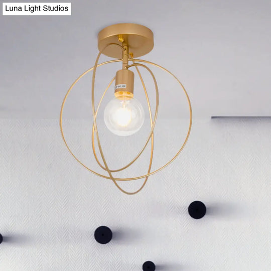 Metallic Rings Semi Flush Light - Retro Stylish Corridor Lighting (Black/Gold)