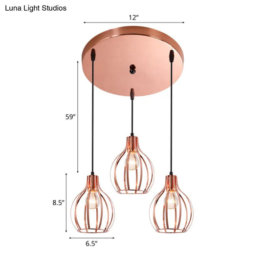 Metallic Rose Gold Pendant Lighting - Industrial Style Ceiling Light Fixture With Cage Shade 3