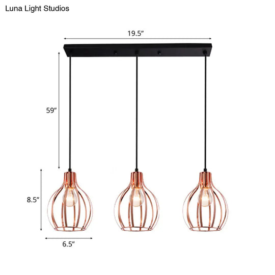 Metallic Rose Gold Pendant Lighting - Industrial Style Ceiling Light Fixture With Cage Shade 3