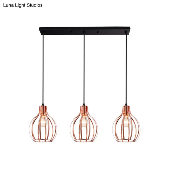 Metallic Rose Gold Pendant Lighting - Industrial Style Ceiling Light Fixture With Cage Shade 3