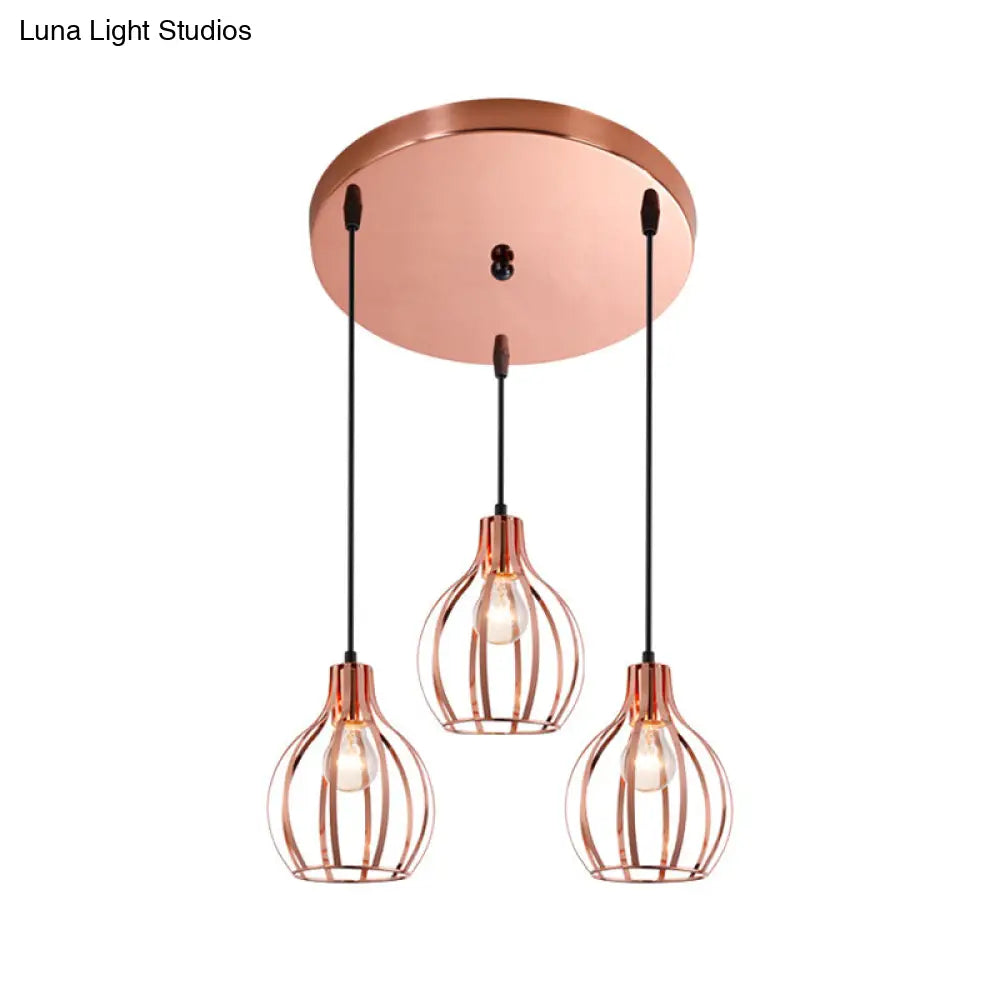 Metallic Rose Gold Pendant Lighting - Industrial Style Ceiling Light Fixture With Cage Shade 3