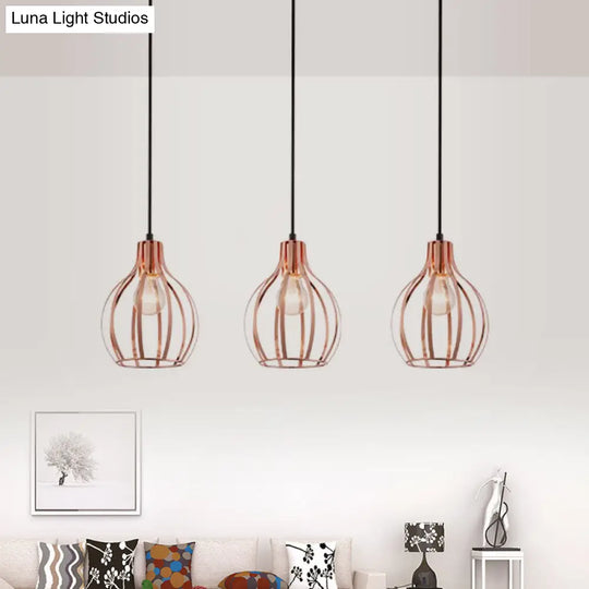 Metallic Rose Gold Pendant Lighting - Industrial Style Ceiling Light Fixture With Cage Shade 3