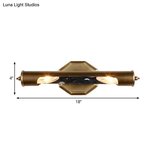 Metallic Shade Bedroom Wall Sconce With 2 Bulbs And Brass Finish Available In 14/18 Width