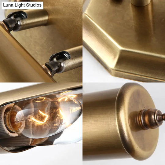 Metallic Shade Bedroom Wall Sconce With 2 Bulbs And Brass Finish Available In 14/18 Width