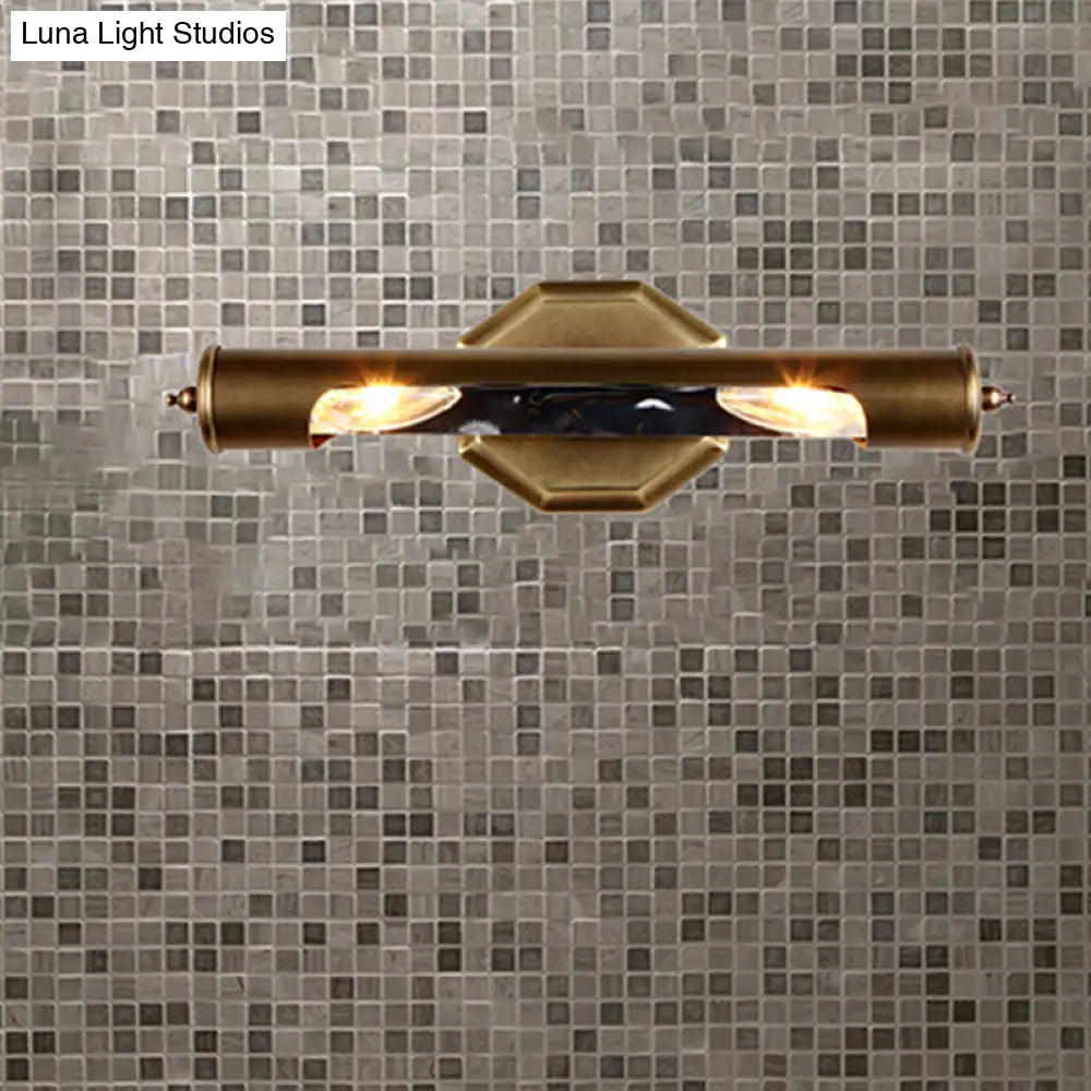 Metallic Shade Bedroom Wall Sconce With 2 Bulbs And Brass Finish Available In 14/18 Width