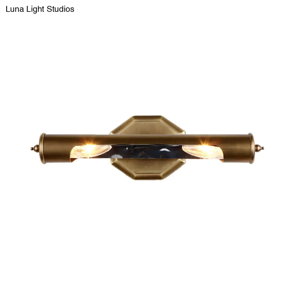 Metallic Shade Bedroom Wall Sconce With 2 Bulbs And Brass Finish Available In 14/18 Width