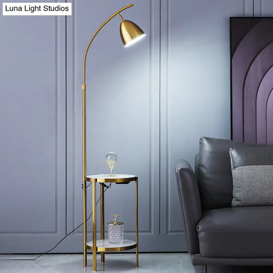 Metallic Single-Bulb Nordic Style Bedside Floor Lamp With 2-Tier Marble Shelf