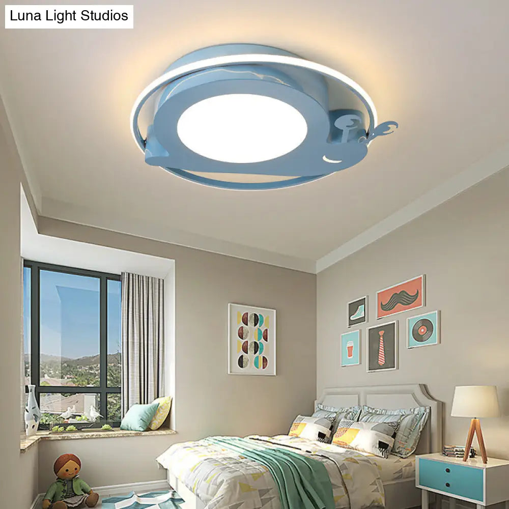 Metallic Snail Led Ceiling Lamp For Kindergarten With Acrylic Finish Blue