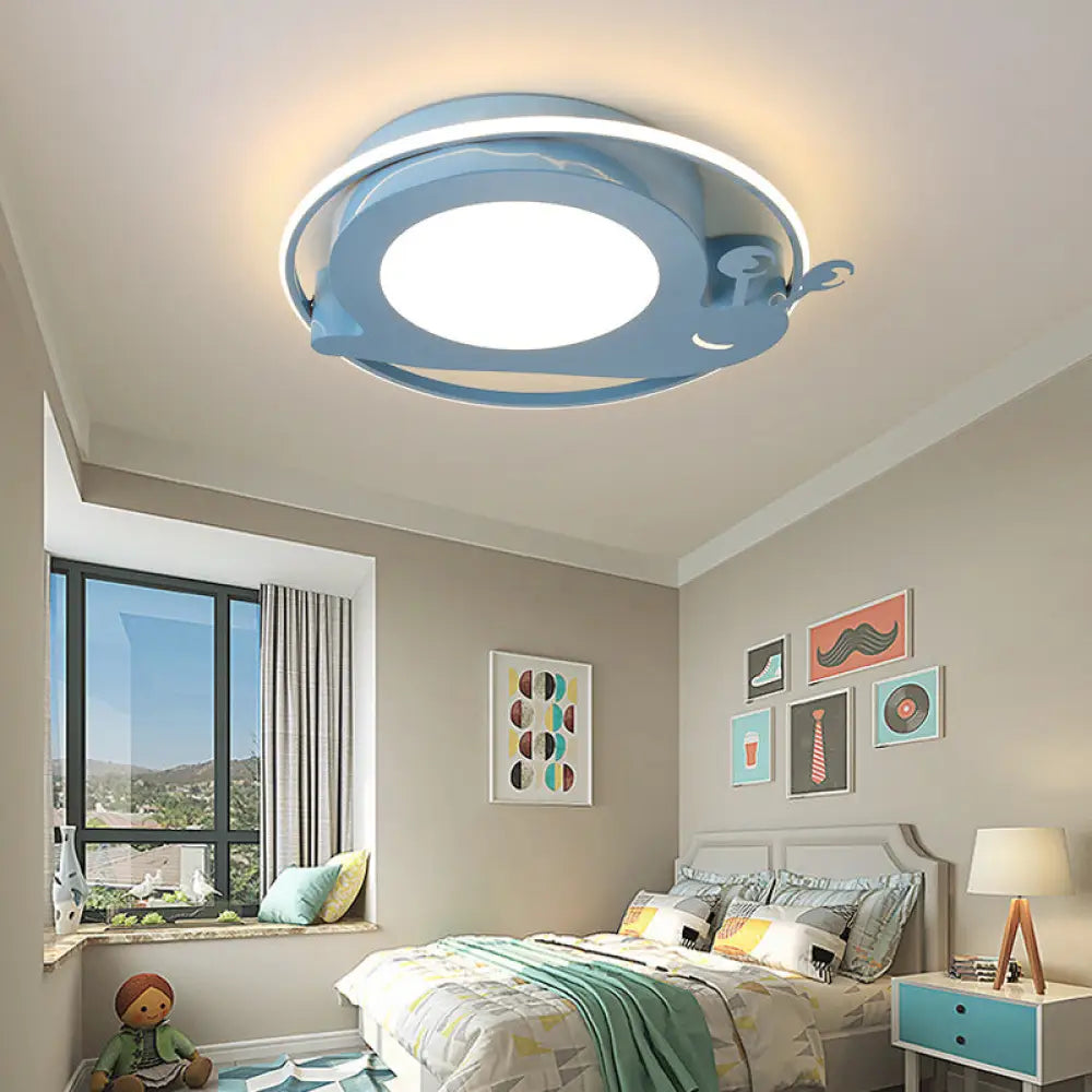 Metallic Snail Led Ceiling Lamp For Kindergarten With Acrylic Finish Blue