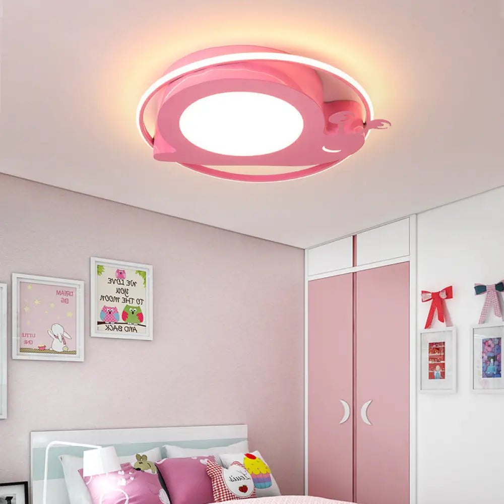 Metallic Snail Led Ceiling Lamp For Kindergarten With Acrylic Finish Pink