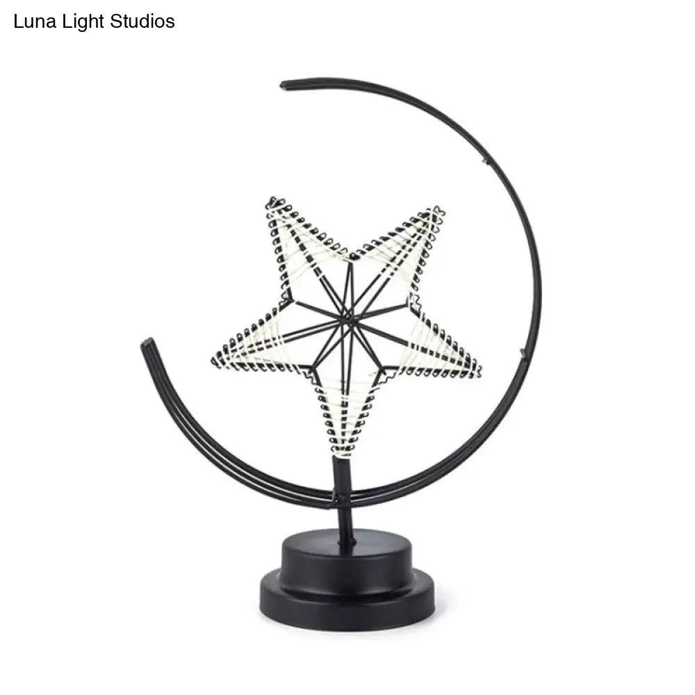 Metallic Star And Moon Led Nightstand Lamp For Bedroom Decor