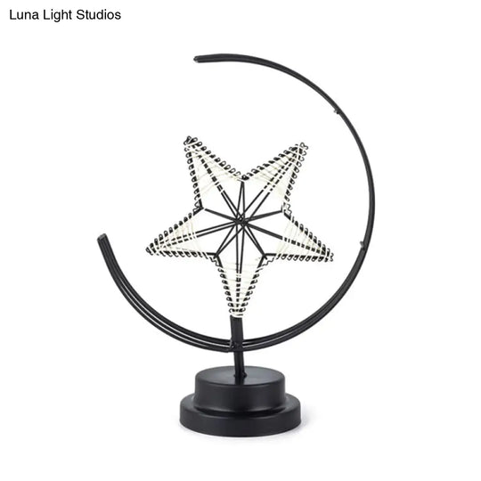 Metallic Star And Moon Led Nightstand Lamp For Bedroom Decor