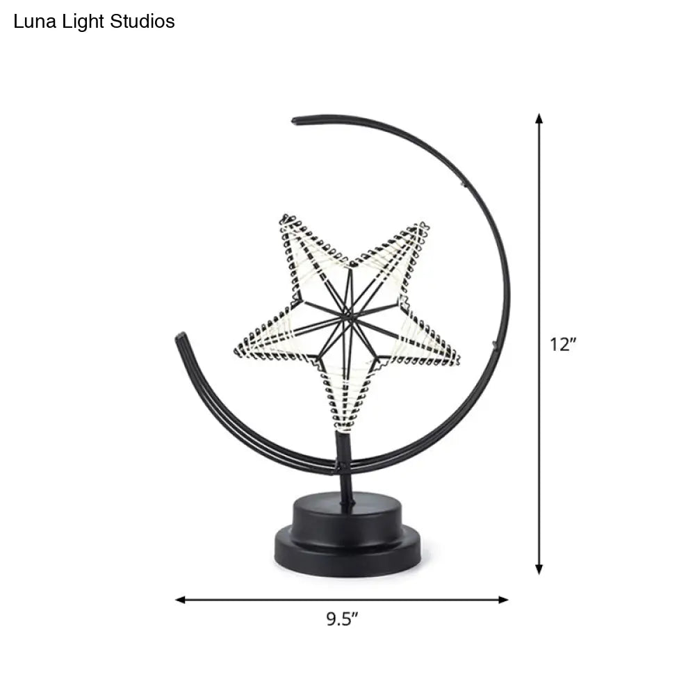 Metallic Star And Moon Led Nightstand Lamp For Bedroom Decor