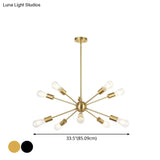 Metallic Sunburst Industrial Pendant Light With Bare Bulbs