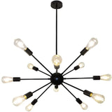 Metallic Sunburst Industrial Pendant Light With Bare Bulbs 12 / Black