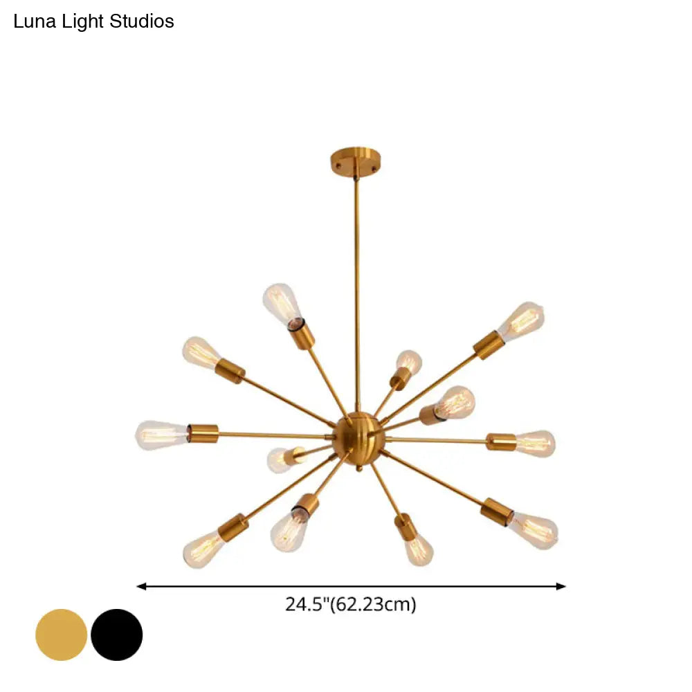 Metallic Sunburst Industrial Pendant Light With Bare Bulbs