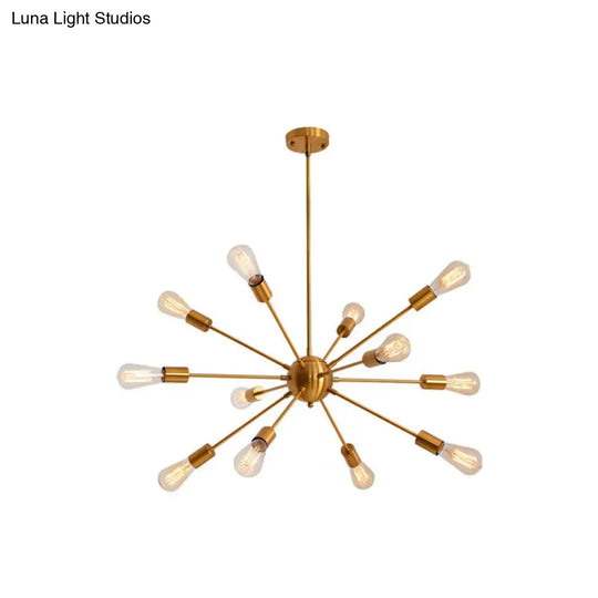 Metallic Sun Burst Industrial Chandelier With Bare Bulb Pendant Fixture 12 / Brass