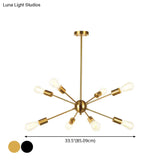 Metallic Sunburst Industrial Pendant Light With Bare Bulbs