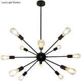 Metallic Sunburst Industrial Pendant Light With Bare Bulbs