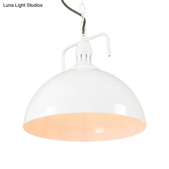 1-Light Warehouse Dome Hanging Light Kit With Swivel Joint - Metallic Suspension Lamp White