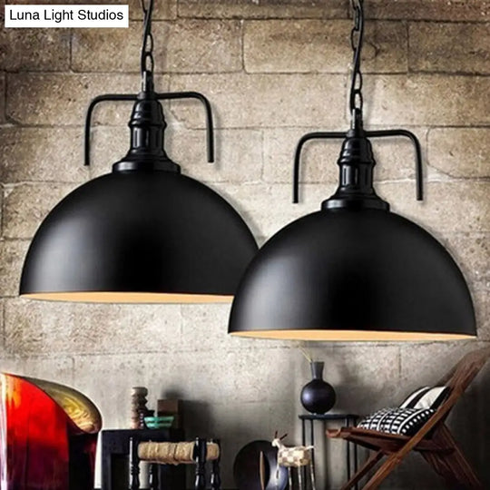 1-Light Warehouse Dome Hanging Light Kit With Swivel Joint - Metallic Suspension Lamp Black