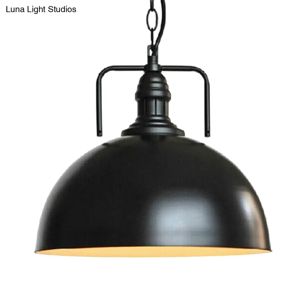 1-Light Warehouse Dome Hanging Light Kit With Swivel Joint - Metallic Suspension Lamp