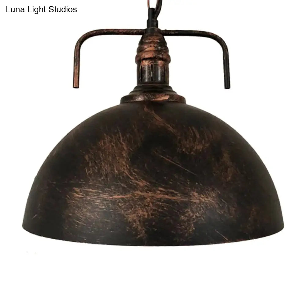 1-Light Warehouse Dome Hanging Light Kit With Swivel Joint - Metallic Suspension Lamp Rust