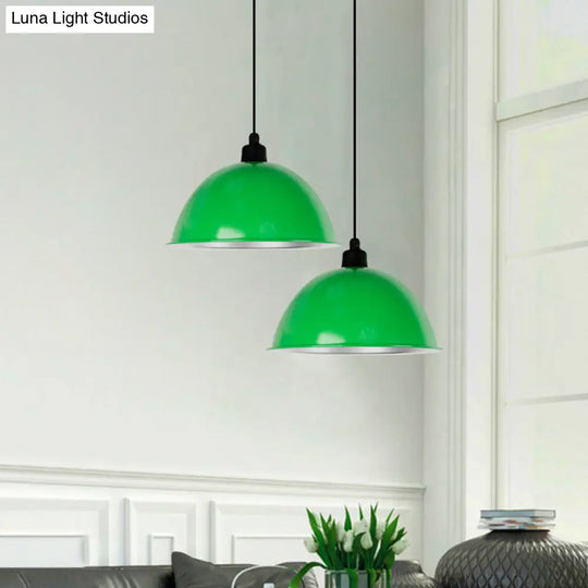 Metallic Hanging Pendant Light For Dining Room - Bowl-Shaped Single Bulb Suspension Green / 12.5