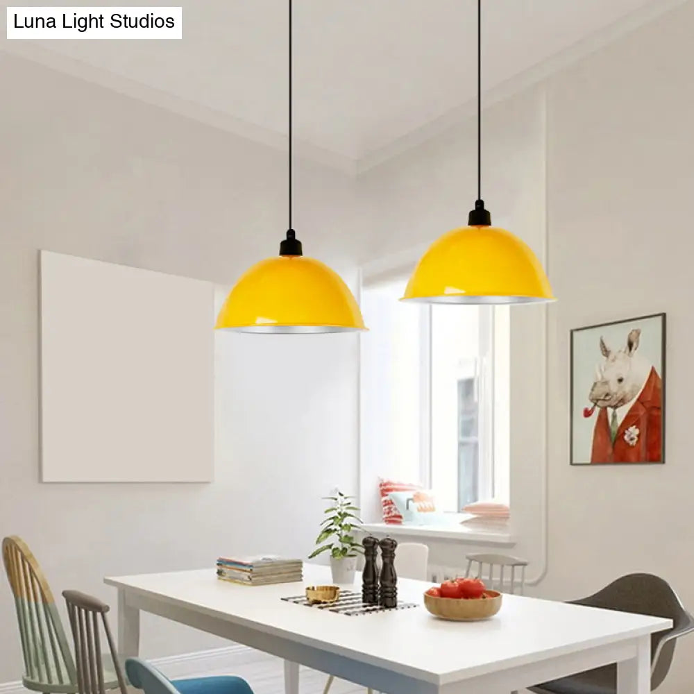 Metallic Hanging Pendant Light For Dining Room - Bowl-Shaped Single Bulb Suspension Yellow / 12.5