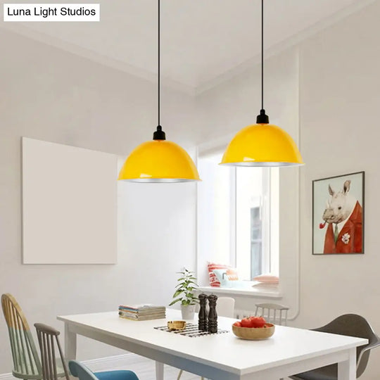 Metallic Hanging Pendant Light For Dining Room - Bowl-Shaped Single Bulb Suspension Yellow / 12.5