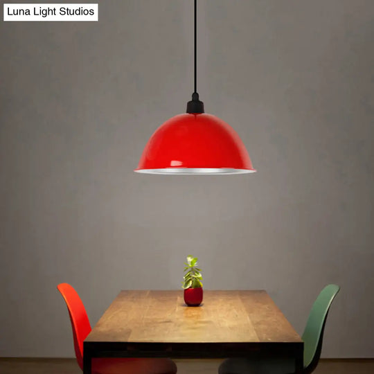 Metallic Hanging Pendant Light For Dining Room - Bowl-Shaped Single Bulb Suspension Red / 12.5