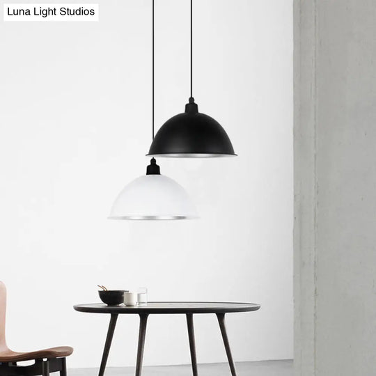 Metallic Hanging Pendant Light For Dining Room - Bowl-Shaped Single Bulb Suspension White / 12.5