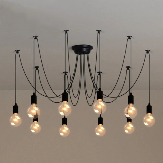 Metallic Swag Pendant Chandelier With Exposed Industrial Bulbs For Living Room In Black 10 / 47’