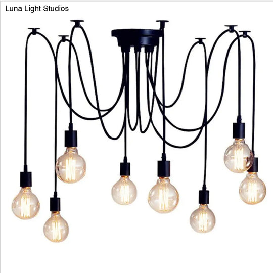Black Industrial Swag Pendant Metallic Chandelier With Exposed Bulbs - Multi Light For Living Room 8