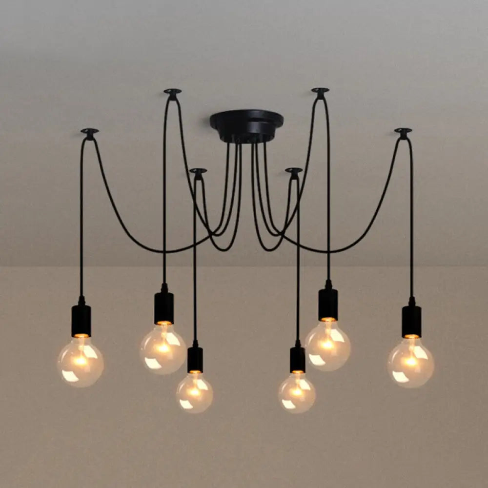 Metallic Swag Pendant Chandelier With Exposed Industrial Bulbs For Living Room In Black 6 / 47’