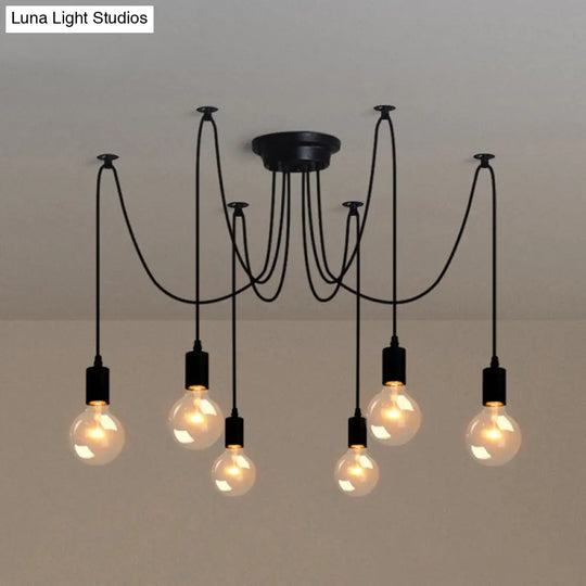 Black Industrial Swag Pendant Metallic Chandelier With Exposed Bulbs - Multi Light For Living Room 6