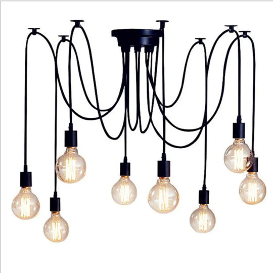 Metallic Swag Pendant Chandelier With Exposed Industrial Bulbs For Living Room In Black 8 / 47’