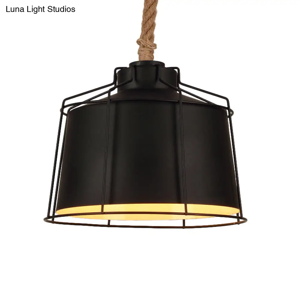 Metallic Tapered Pendant Light - Loft Style 1 Restaurant Ceiling Fixture Black With Wire Frame &