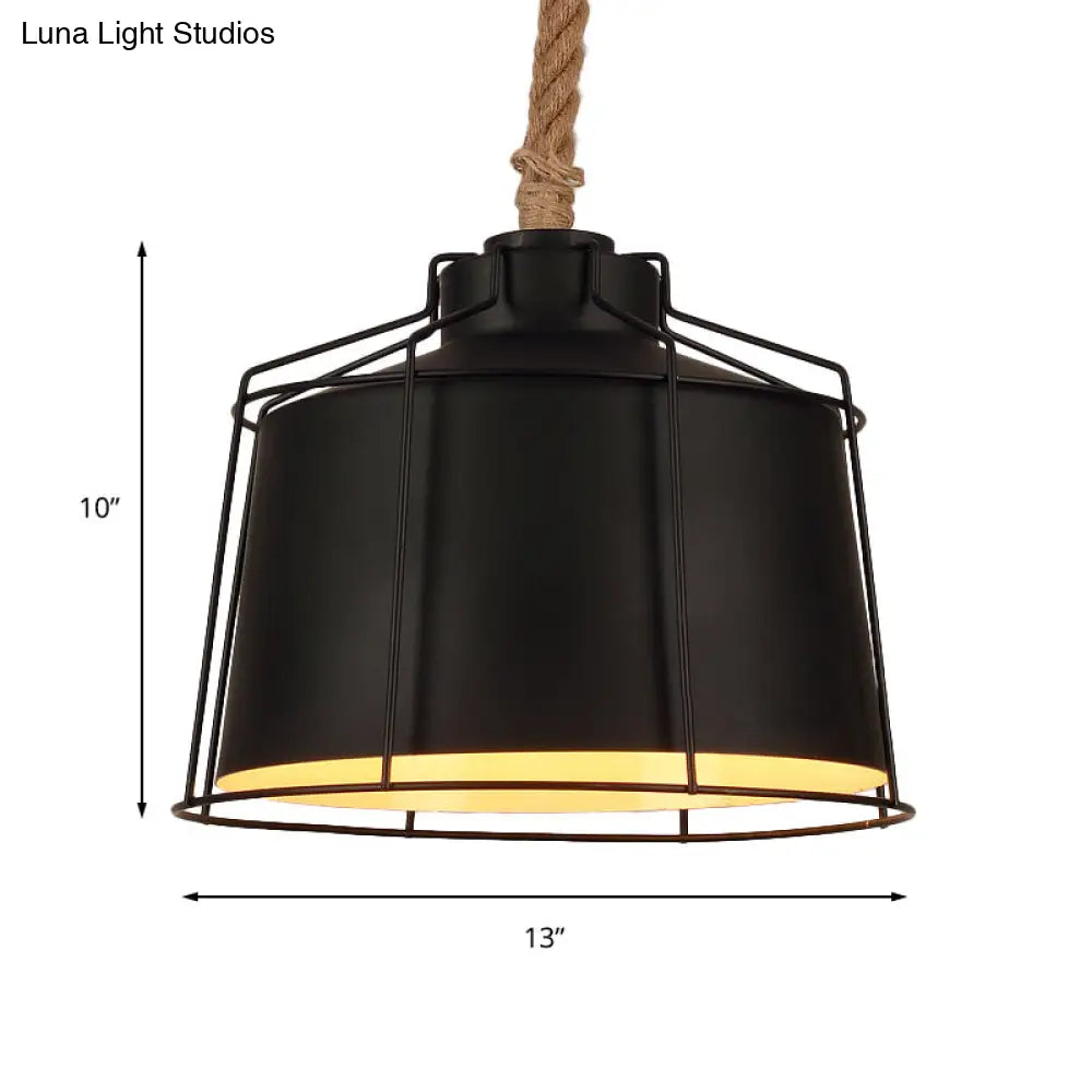 Metallic Tapered Pendant Light - Loft Style 1 Restaurant Ceiling Fixture Black With Wire Frame &