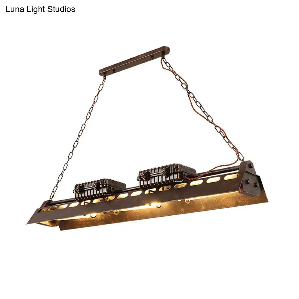 Metallic Train Chandelier With 3 Bulbs - Industrial Creative Hanging Light For Cottage Décor In Rust